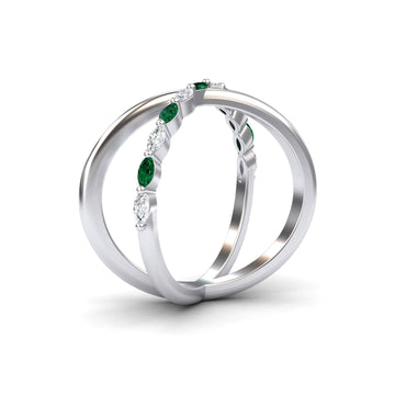 Emerald & Diamond Crossover Ring - Gracie