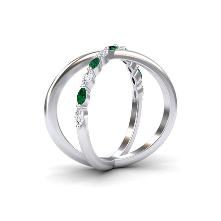 Emerald & Diamond Crossover Ring - Gracie