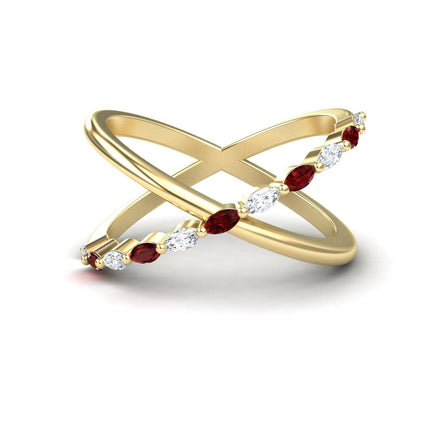 Ruby & Diamond Crossover Ring - Gracie