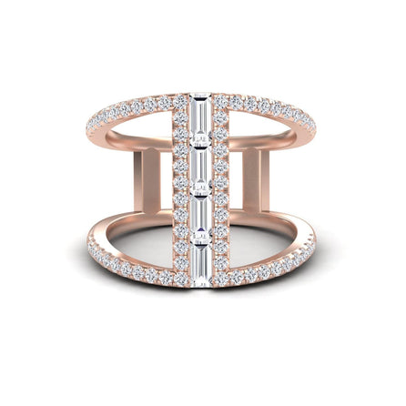 White Diamond Double Band Open Cuff Ring - Luci