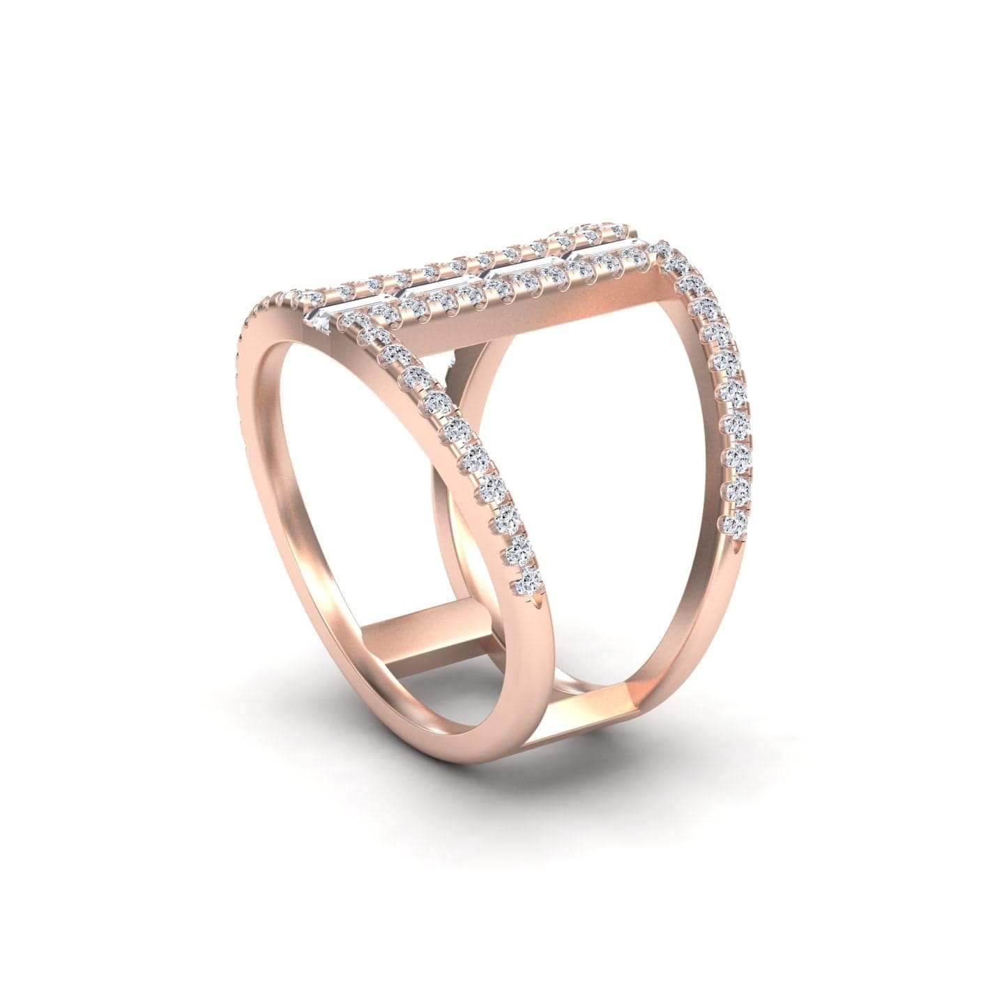 White Diamond Double Band Open Cuff Ring - Luci