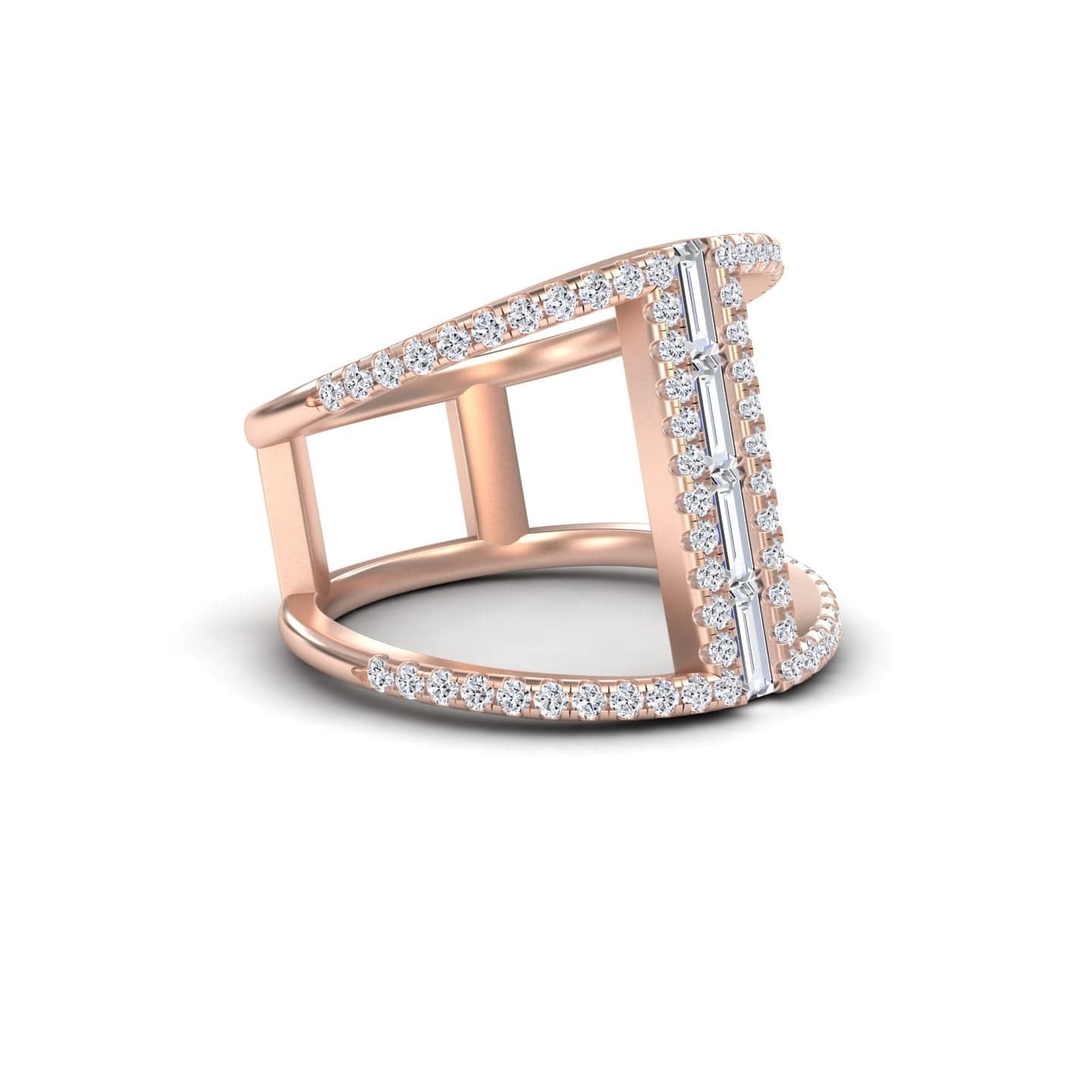 White Diamond Double Band Open Cuff Ring - Luci