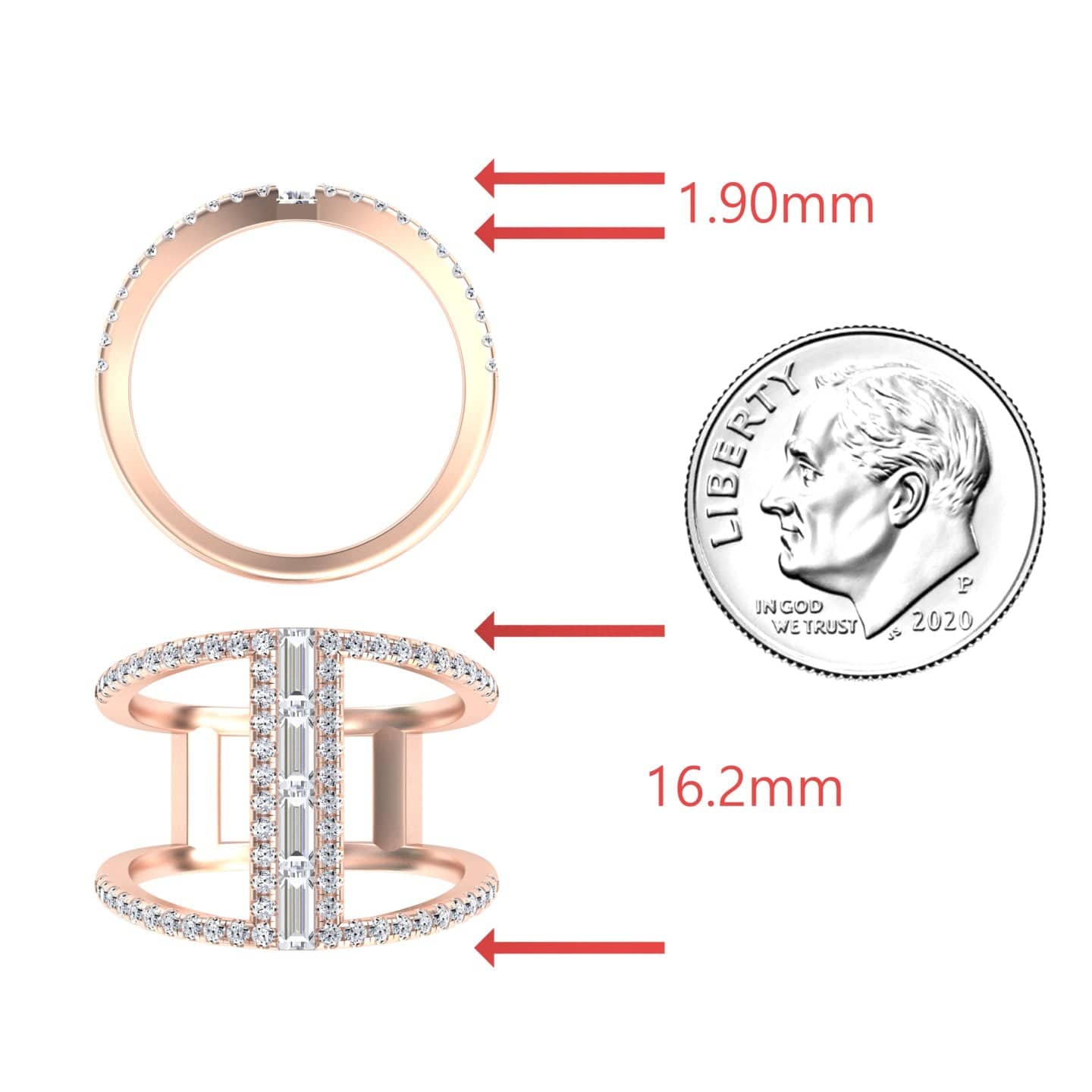 White Diamond Double Band Open Cuff Ring - Luci