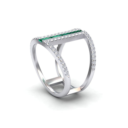 Emerald & Diamond Double Band Open Cuff Ring - Luci