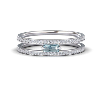 Aquamarine & Diamond Double Band - Bianca