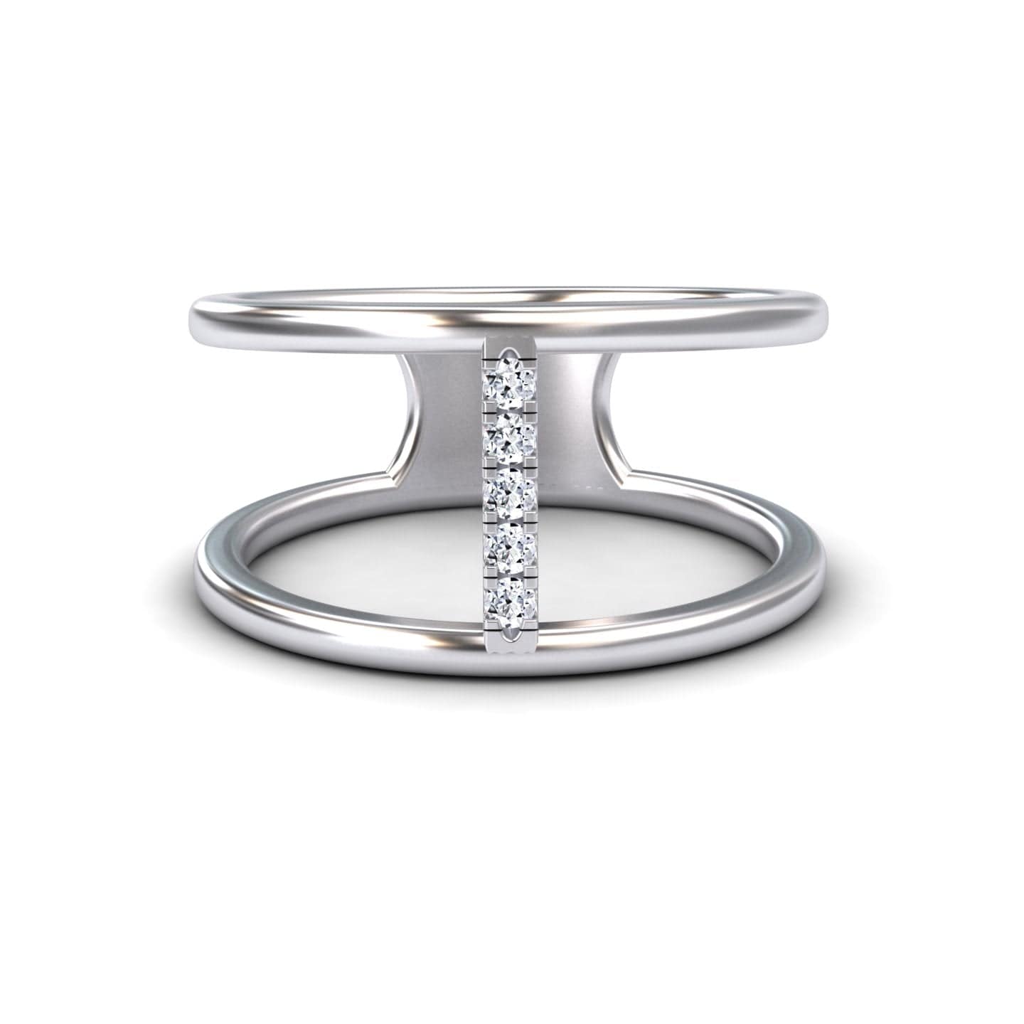 White Diamond Vertical Bar Split Band Ring - Opal