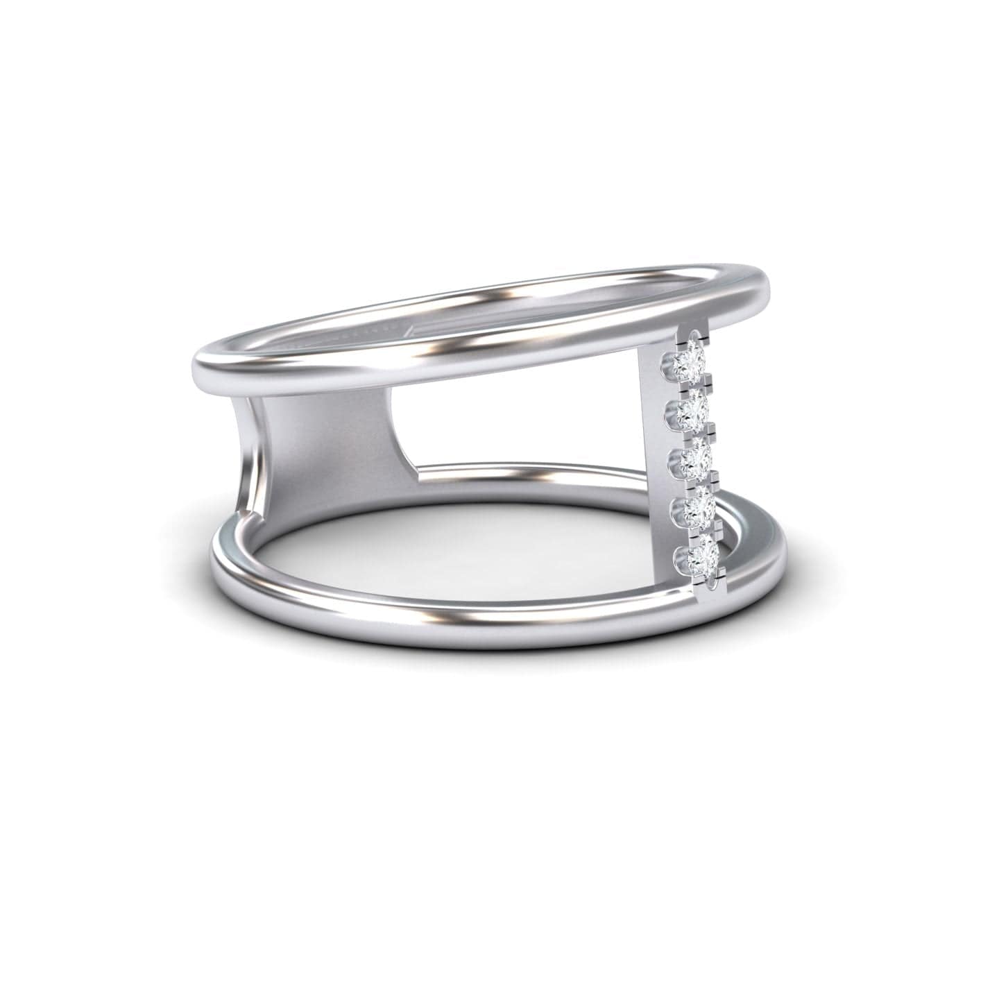 White Diamond Vertical Bar Split Band Ring - Opal