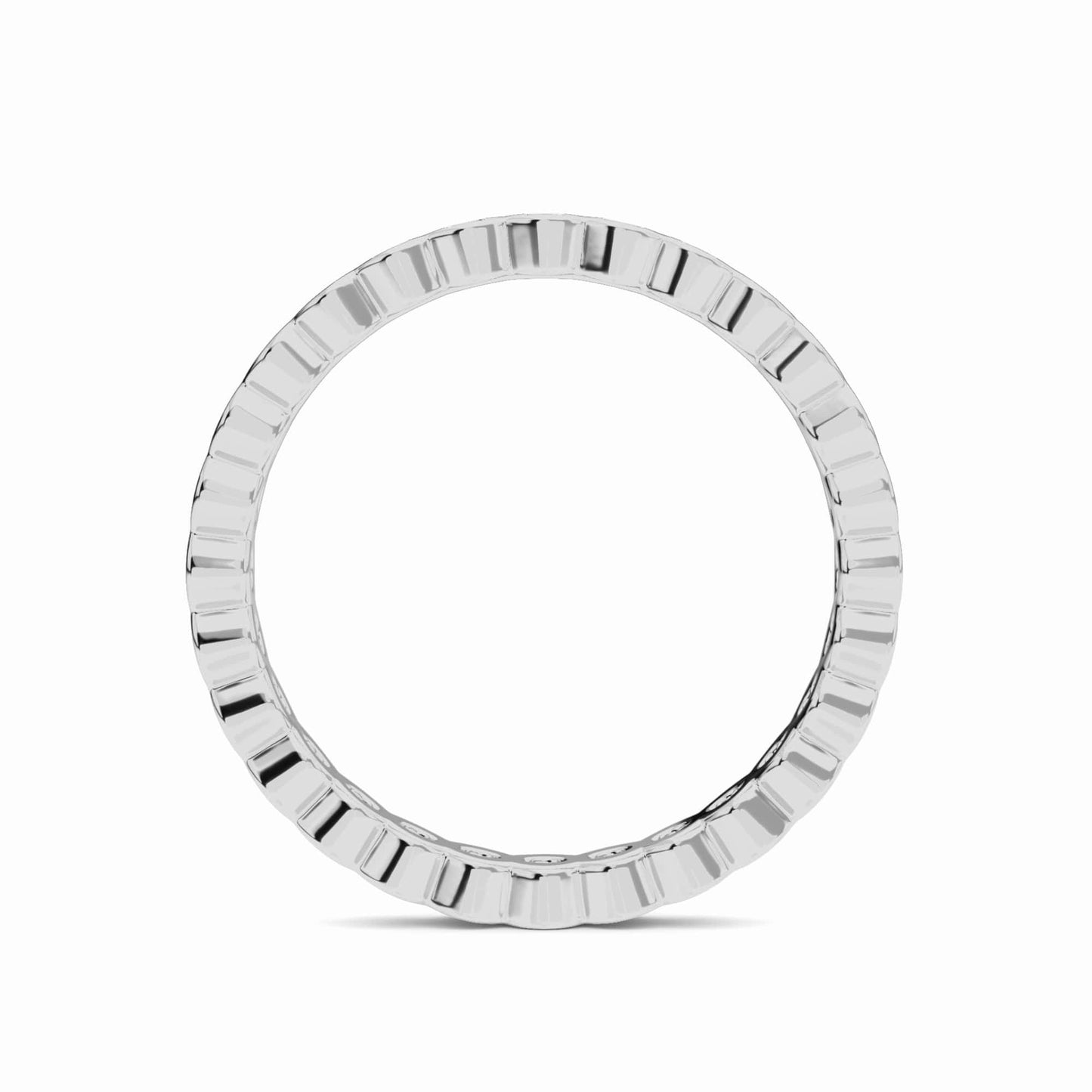 white gold ring with a ribbed design on a white background