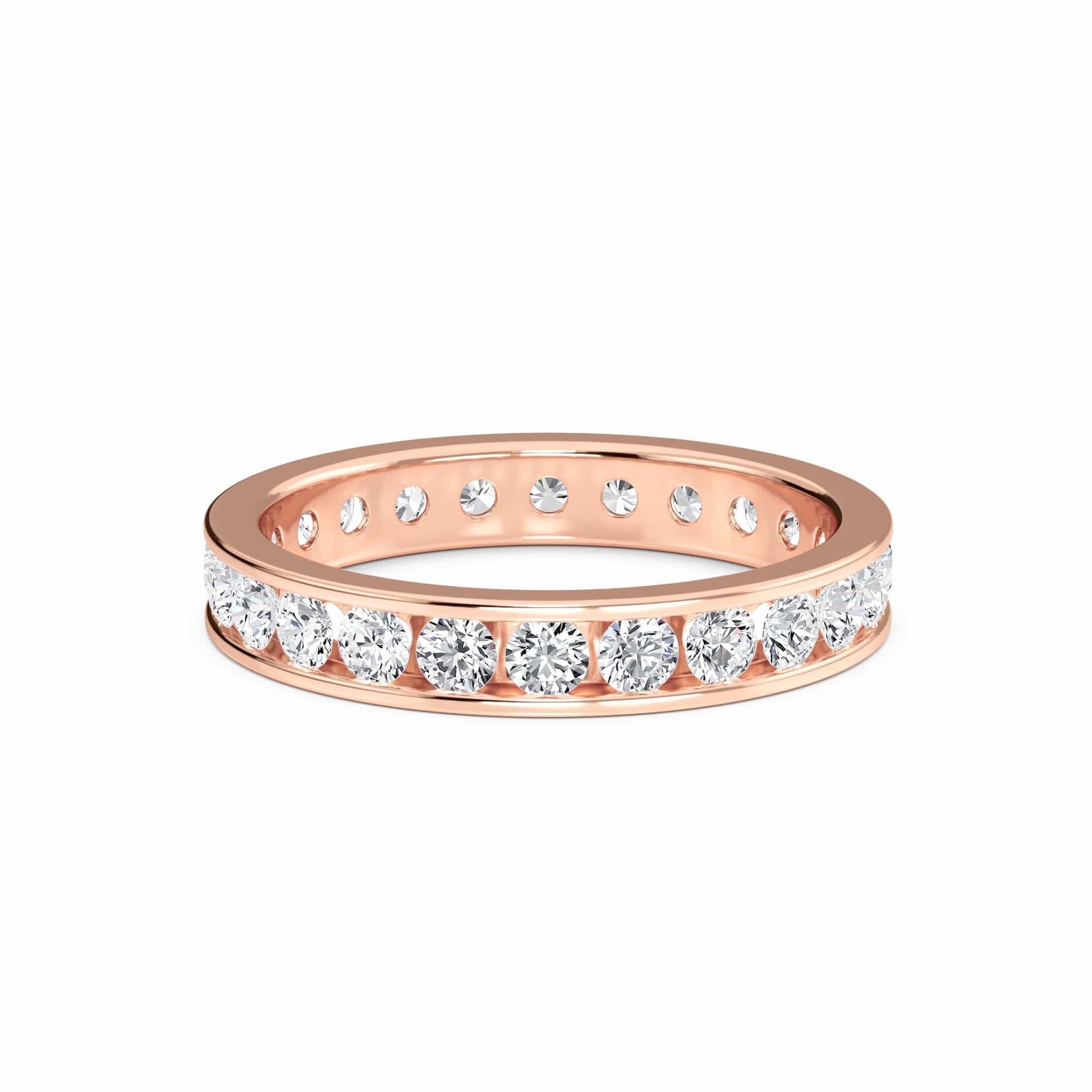 Rose gold ring with diamonds on a white background