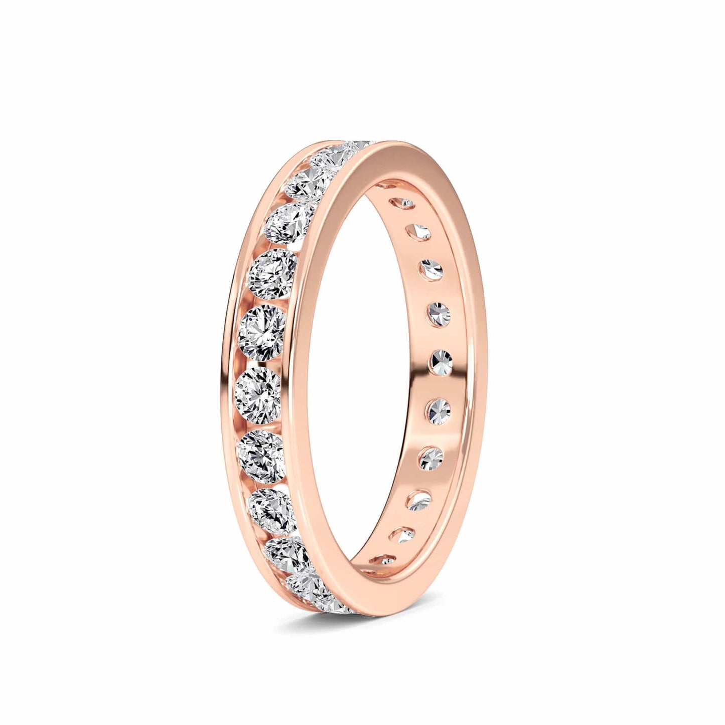 Rose gold ring with diamonds on a white background