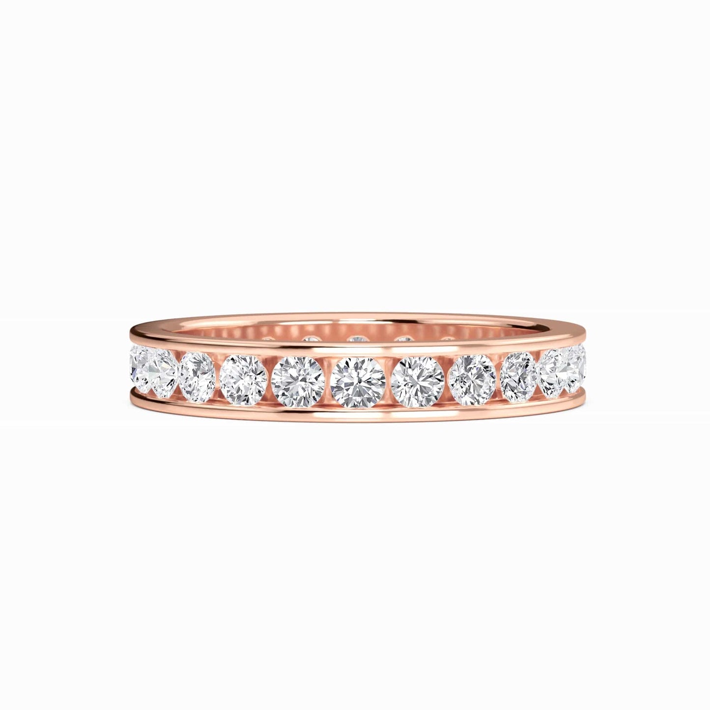 Rose gold ring with diamonds on a white background
