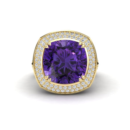Amethyst & Diamond Halo Statement Ring - Pooja