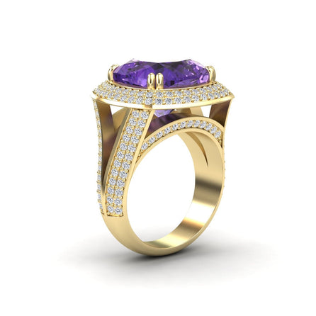 Amethyst & Diamond Halo Statement Ring - Pooja