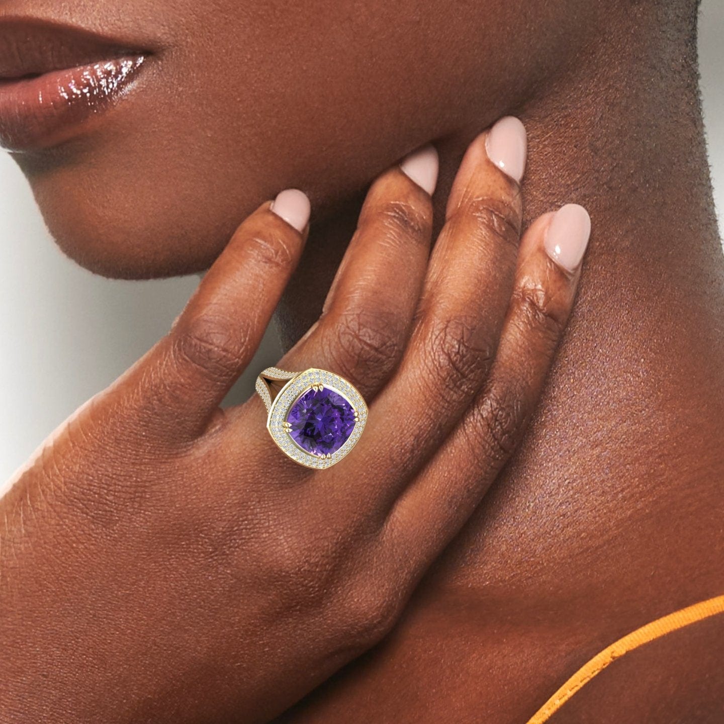 Amethyst & Diamond Halo Statement Ring - Pooja