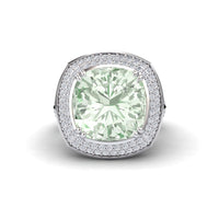 Green Amethyst & Diamond Halo Statement Ring - Pooja