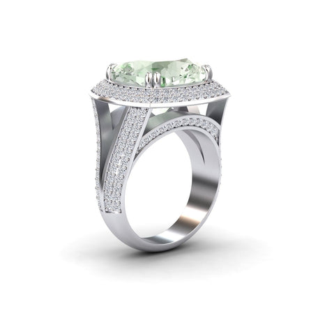 Green Amethyst & Diamond Halo Statement Ring - Pooja