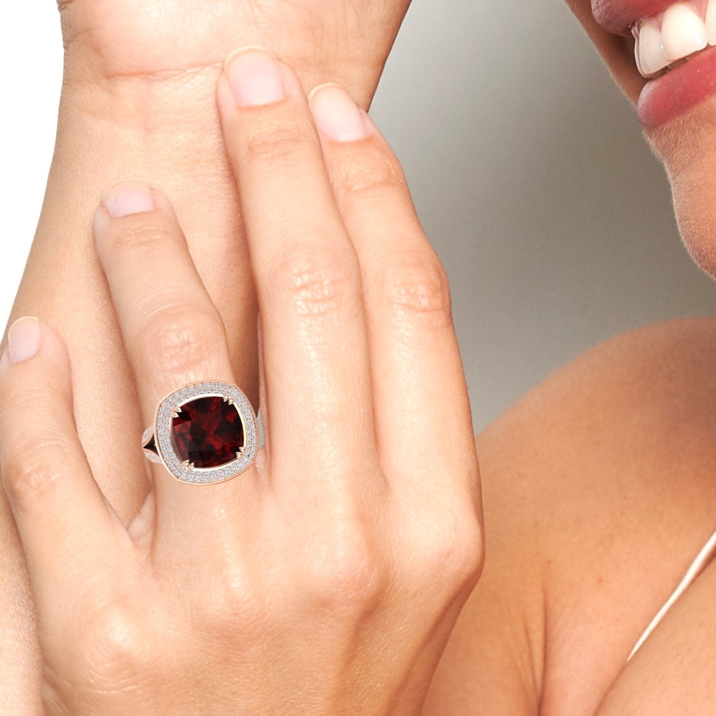 Garnet & Diamond Halo Statement Ring - Pooja