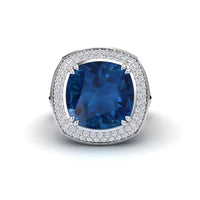 London Blue Topaz & Diamond Halo Statement Ring - Pooja