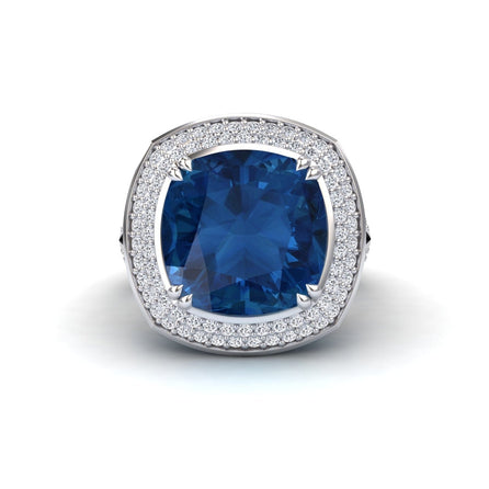 London Blue Topaz & Diamond Halo Statement Ring - Pooja