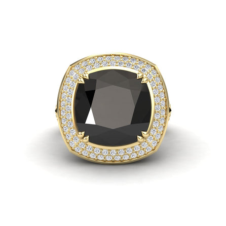 Onyx & Diamond Halo Statement Ring - Pooja