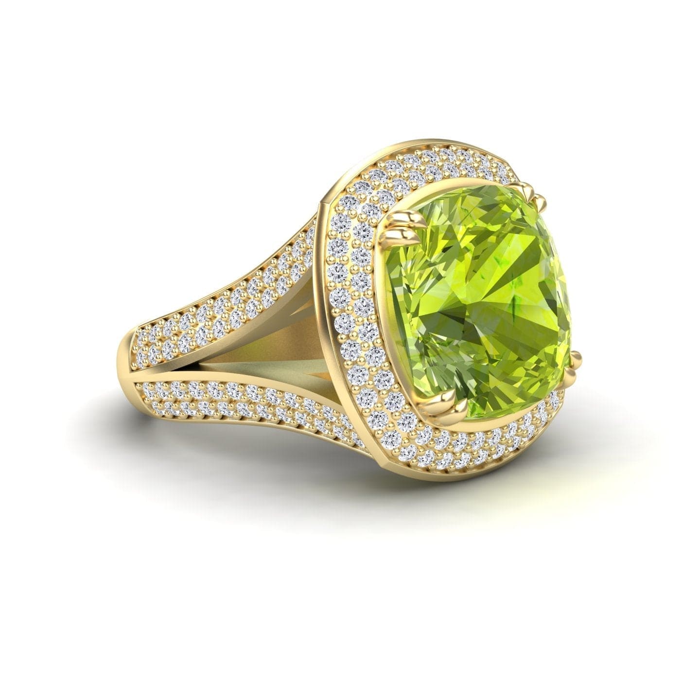 Peridot & Diamond Halo Statement Ring - Pooja