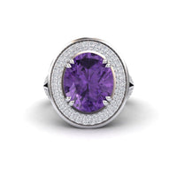 Amethyst & Diamond Halo Statement Ring - Roma