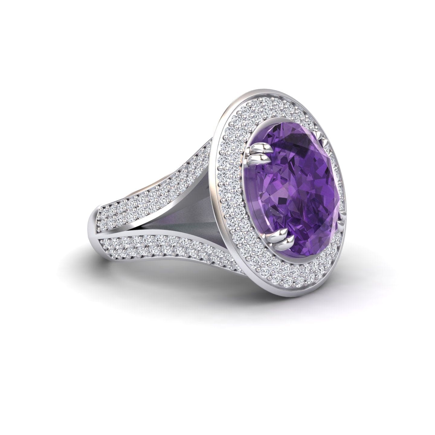 Amethyst & Diamond Halo Statement Ring - Roma