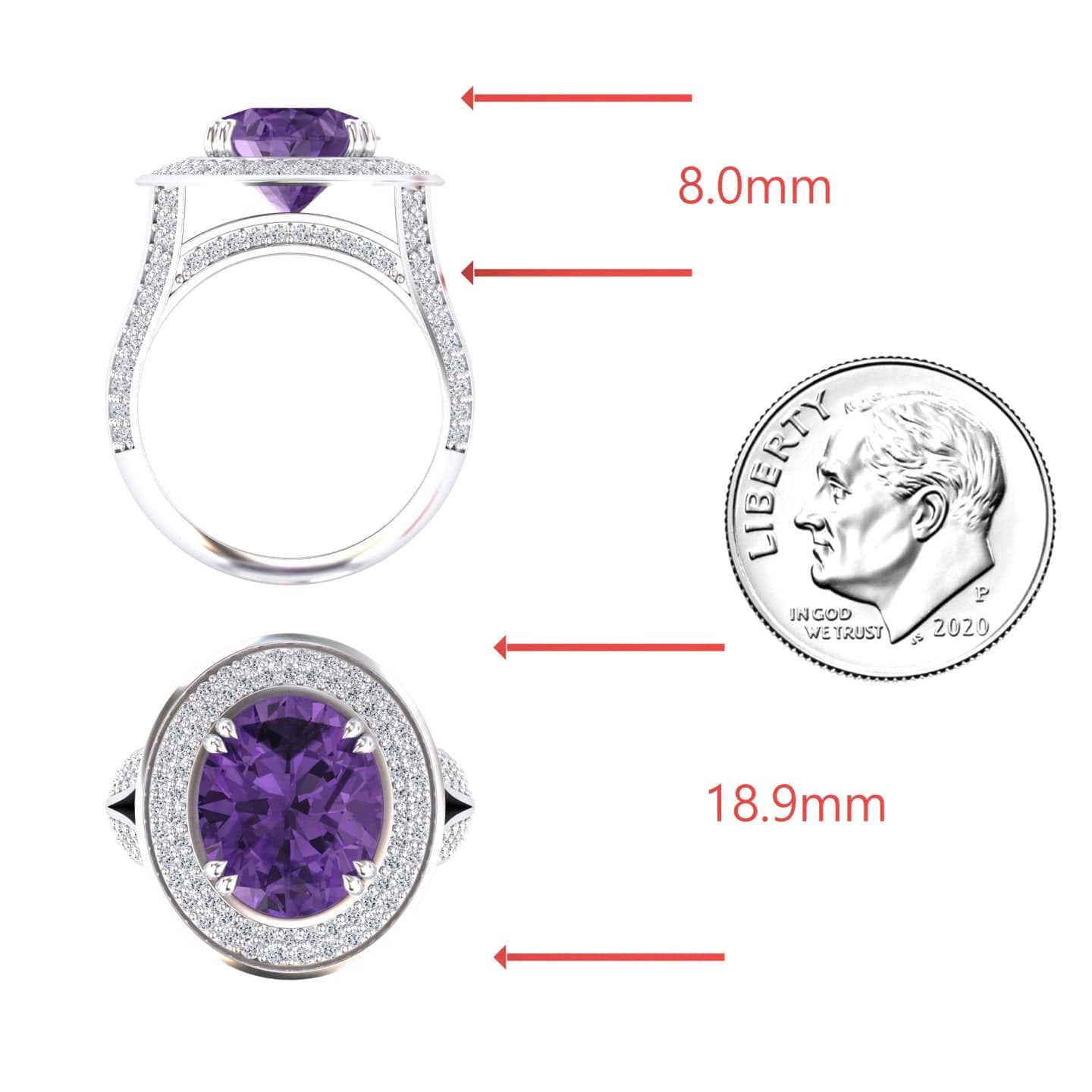 Amethyst & Diamond Halo Statement Ring - Roma