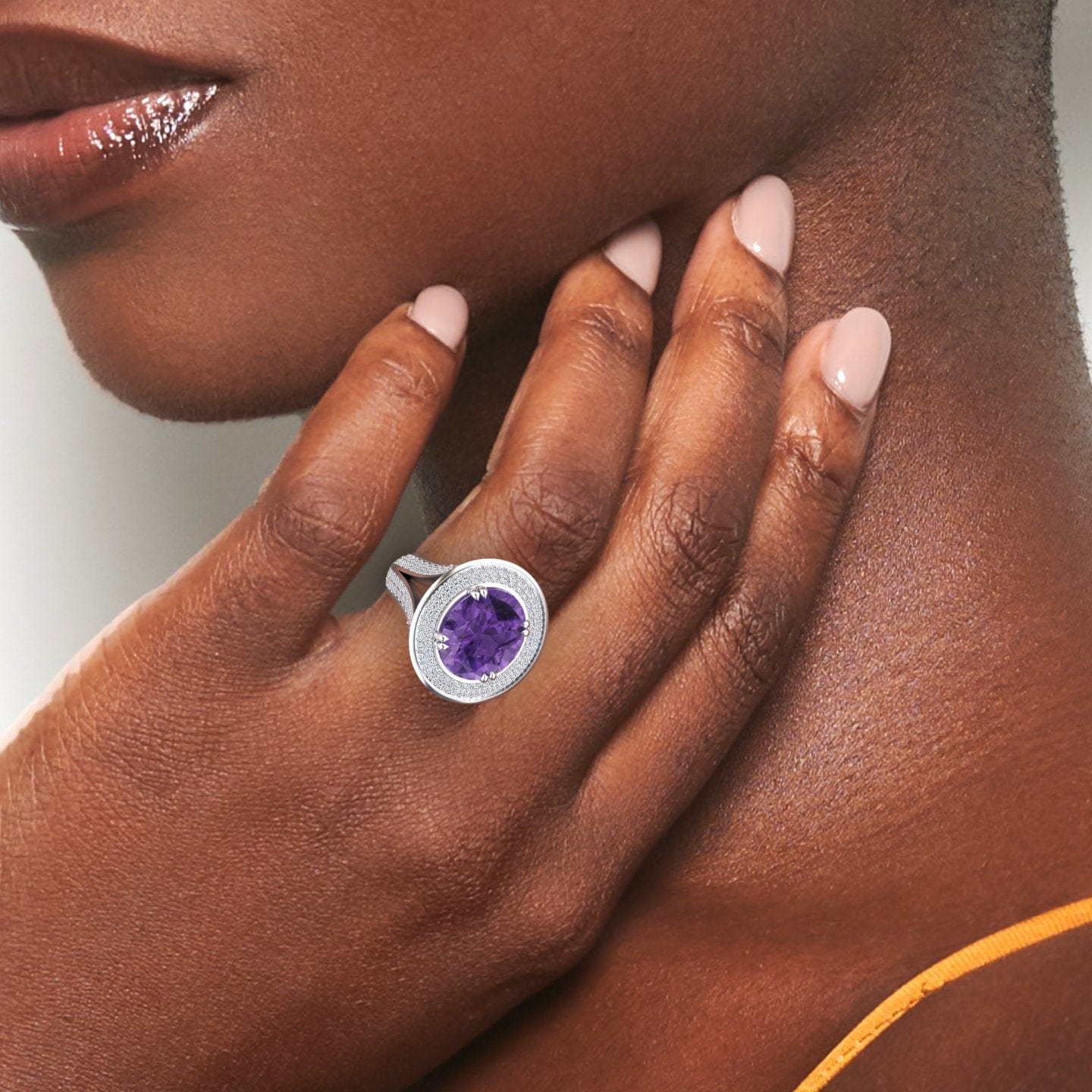 Amethyst & Diamond Halo Statement Ring - Roma