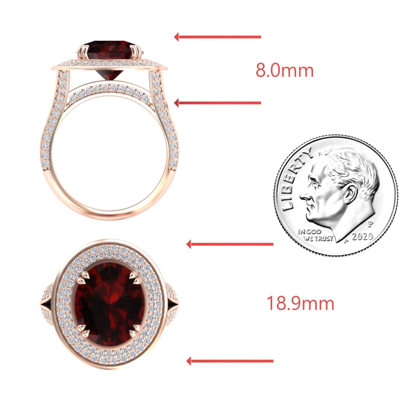 Garnet & Diamond Halo Statement Ring - Roma