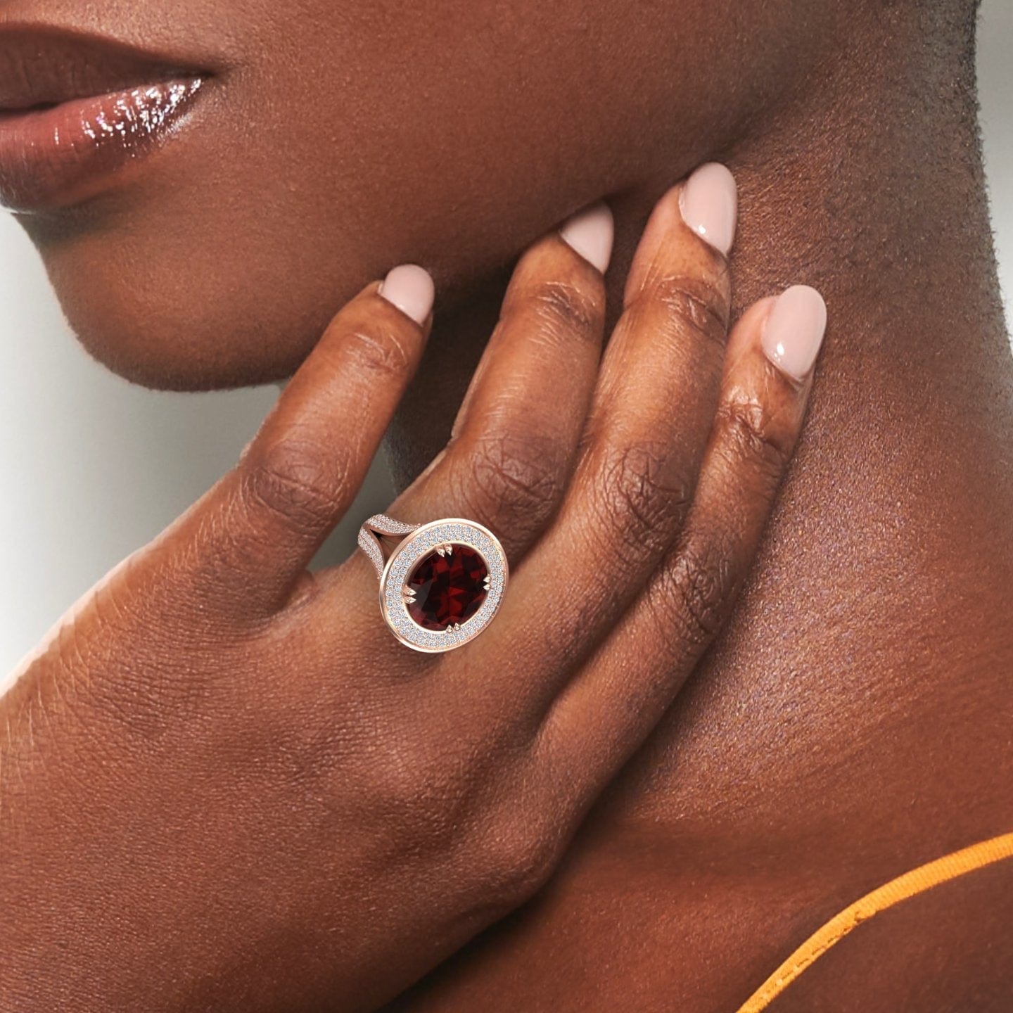 Garnet & Diamond Halo Statement Ring - Roma
