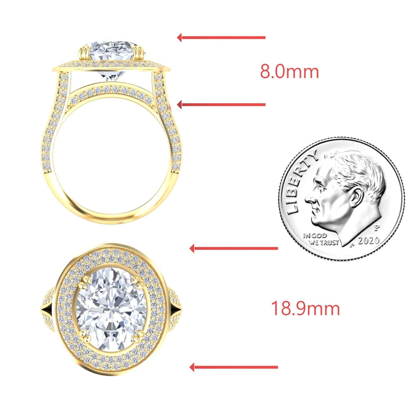 Moissanite & Diamond Halo Statement Ring - Roma