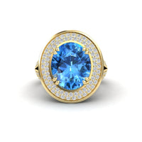 Swiss Blue Topaz & Diamond Halo Statement Ring - Roma