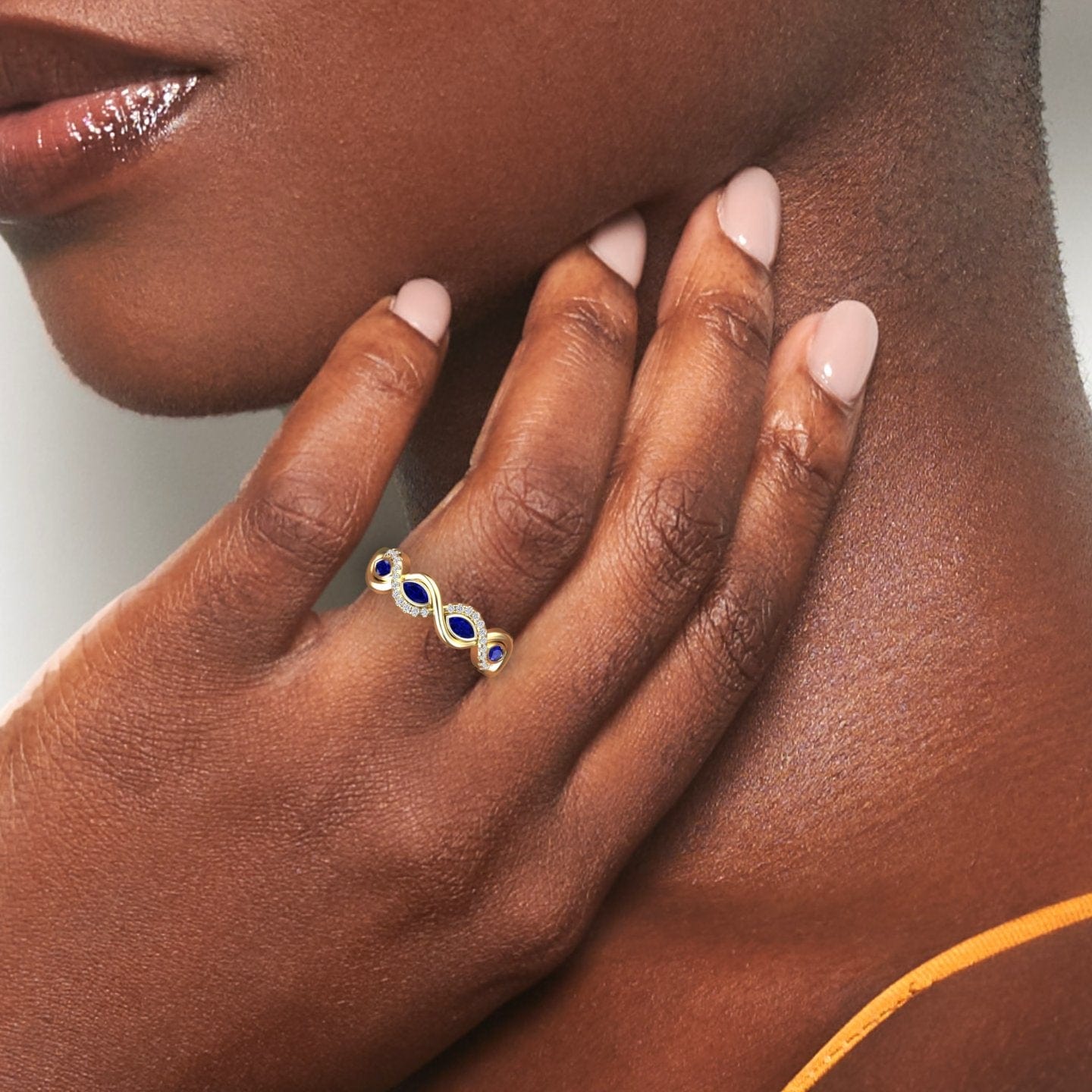 Blue Sapphire & Diamond Infinity Twist Band - Selma