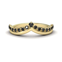 The Black Diamond Cybelle Chevron Wedding Band by Yizhen features a gold band with a crown-like chevron design, set with small round black diamonds along the band and a larger black diamond at the center peak.