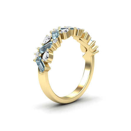 Aquamarine & Diamond Zigzag Eternity Band - Aimee