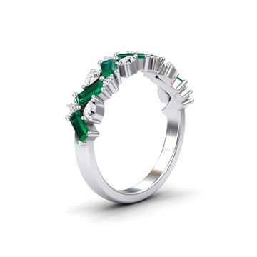 Emerald & Diamond Zigzag Eternity Band - Aimee