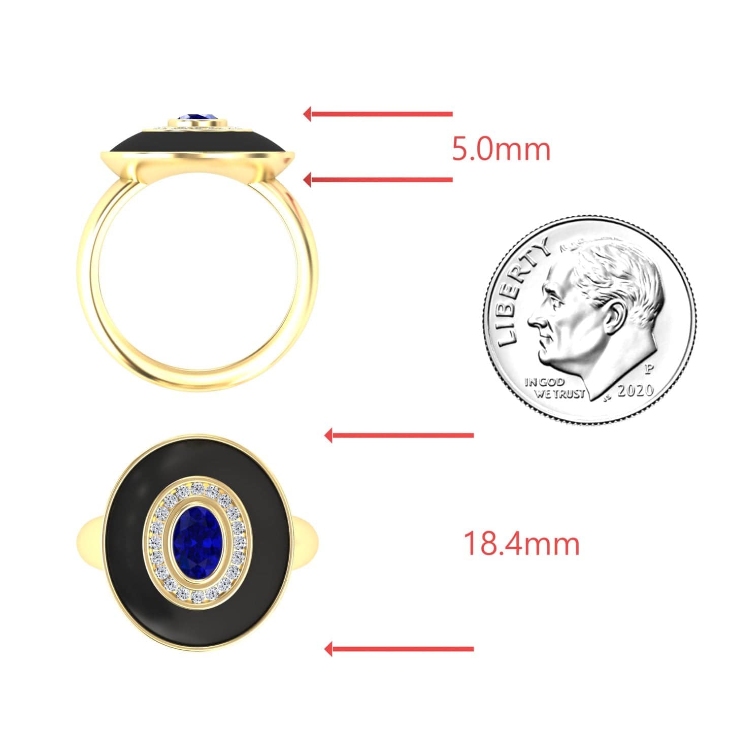 Blue Sapphire & Diamond Black Enamel Halo Ring - Camille
