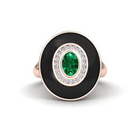 Emerald & Diamond Black Enamel Halo Ring - Camille