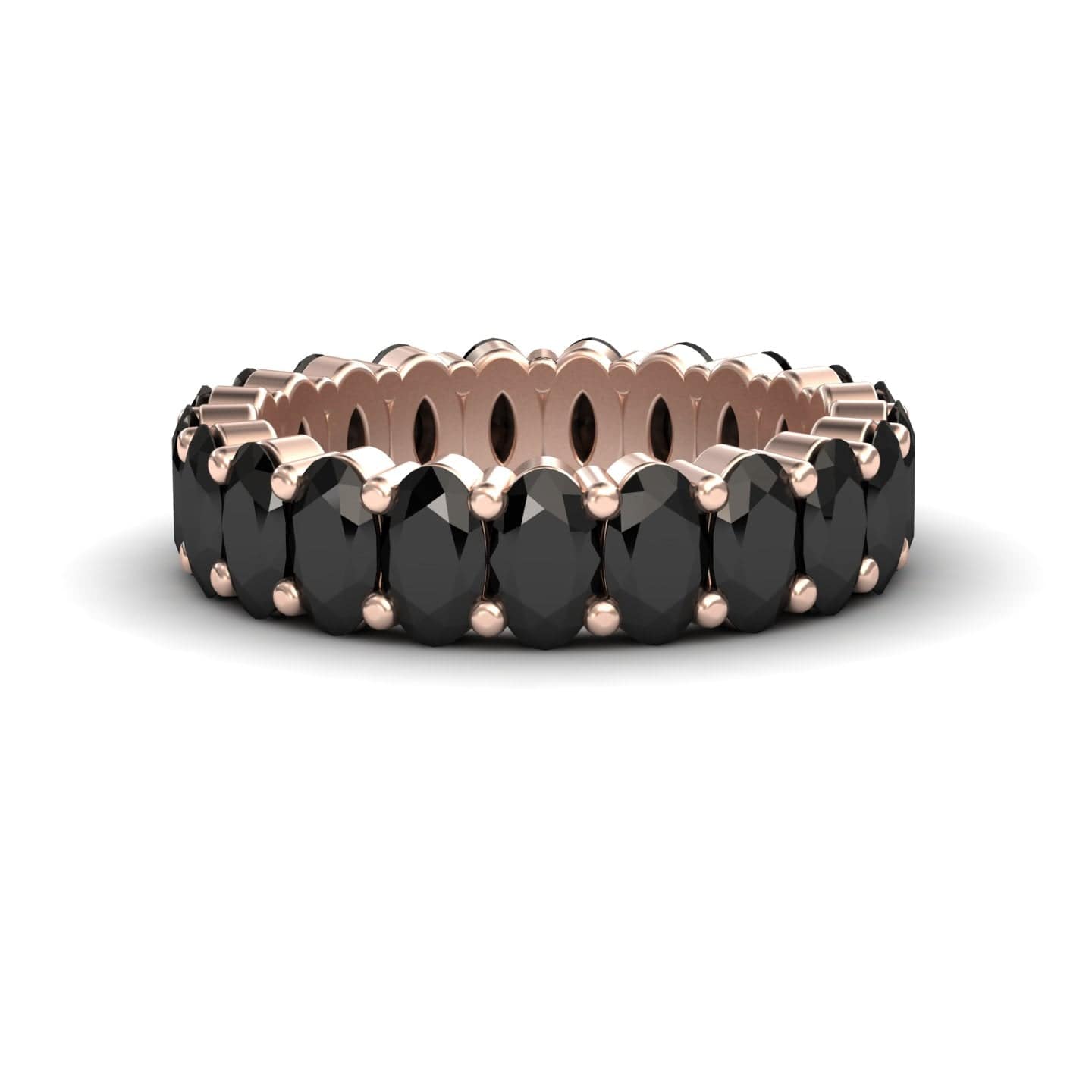 The Black Diamond Full Eternity Band - Diana showcases a continuous row of oval black gems in rose gold prong settings, displayed on a white background.