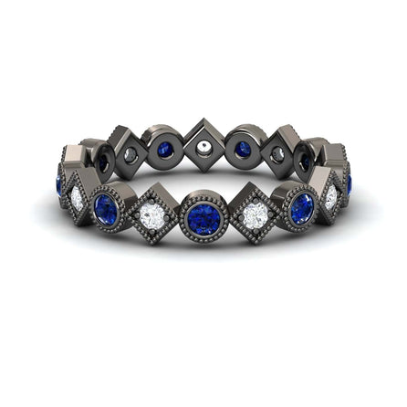 Blue Sapphire & Diamond Geometric Eternity Band - Hetal
