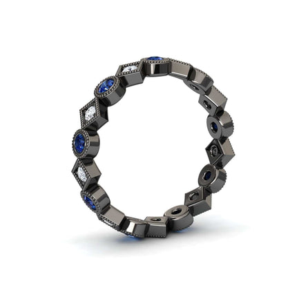 Blue Sapphire & Diamond Geometric Eternity Band - Hetal
