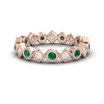 Emerald & Diamond Geometric Eternity Band - Hetal