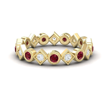 Ruby & Diamond Geometric Eternity Band - Hetal