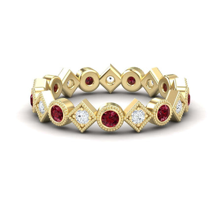 Ruby & Diamond Geometric Eternity Band - Hetal