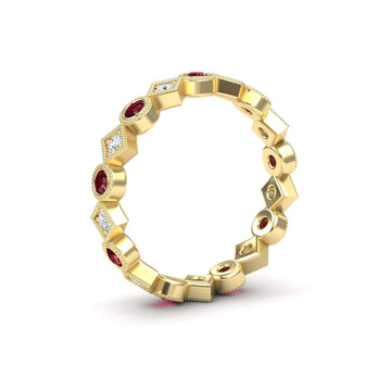 Ruby & Diamond Geometric Eternity Band - Hetal