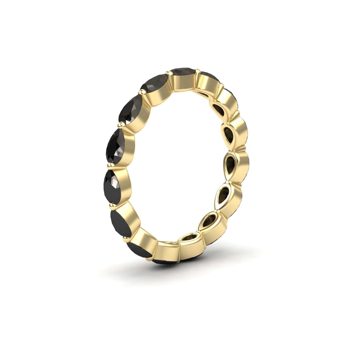 The Black Diamond Stackable Eternity Band - Kalyani features oval black gemstones set all around the gold band, displayed on a white background.