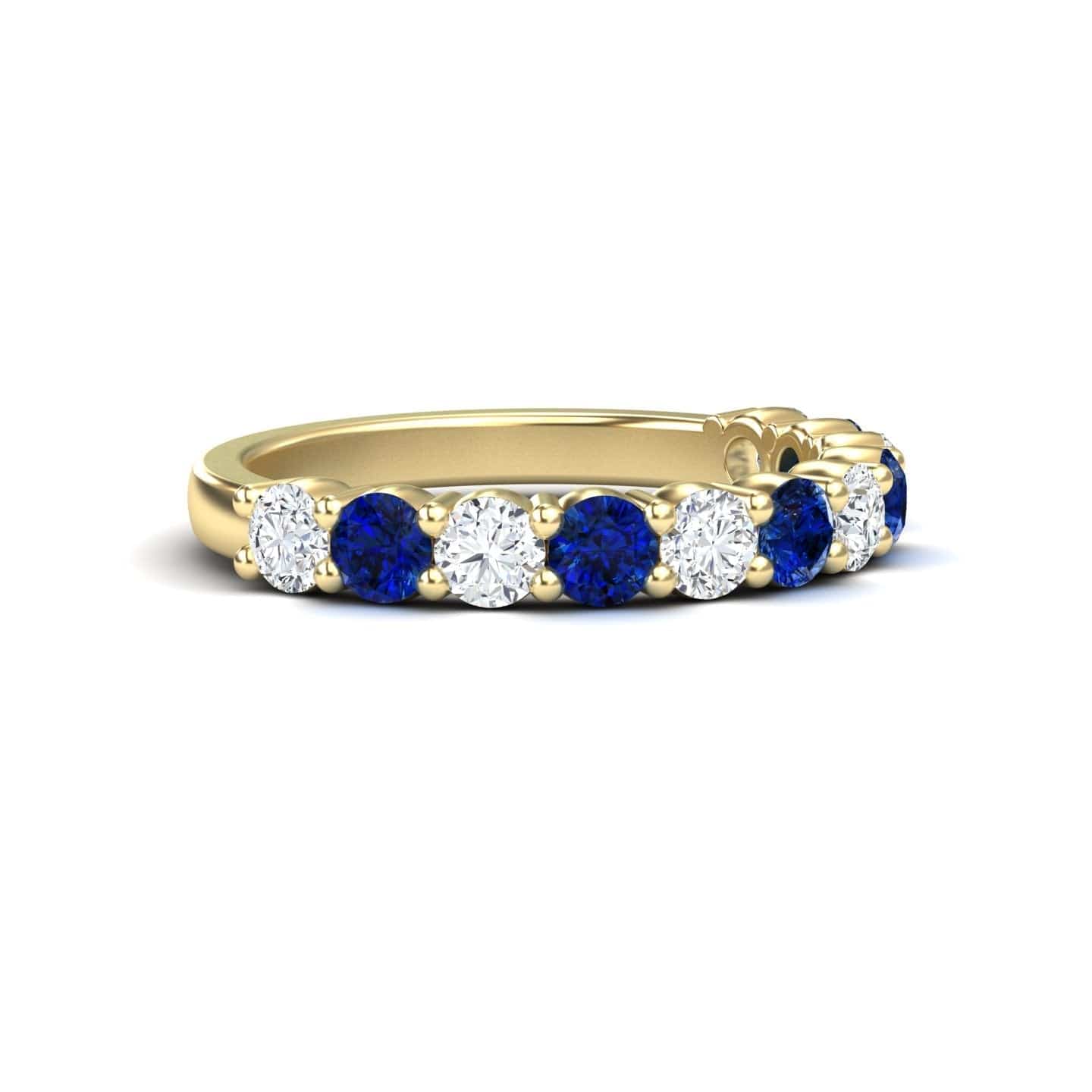 Blue Sapphire & Diamond Half Eternity Wedding Ring - Parveen