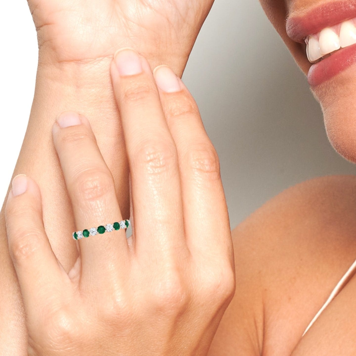 Emerald & Diamond Half Eternity Wedding Ring - Parveen