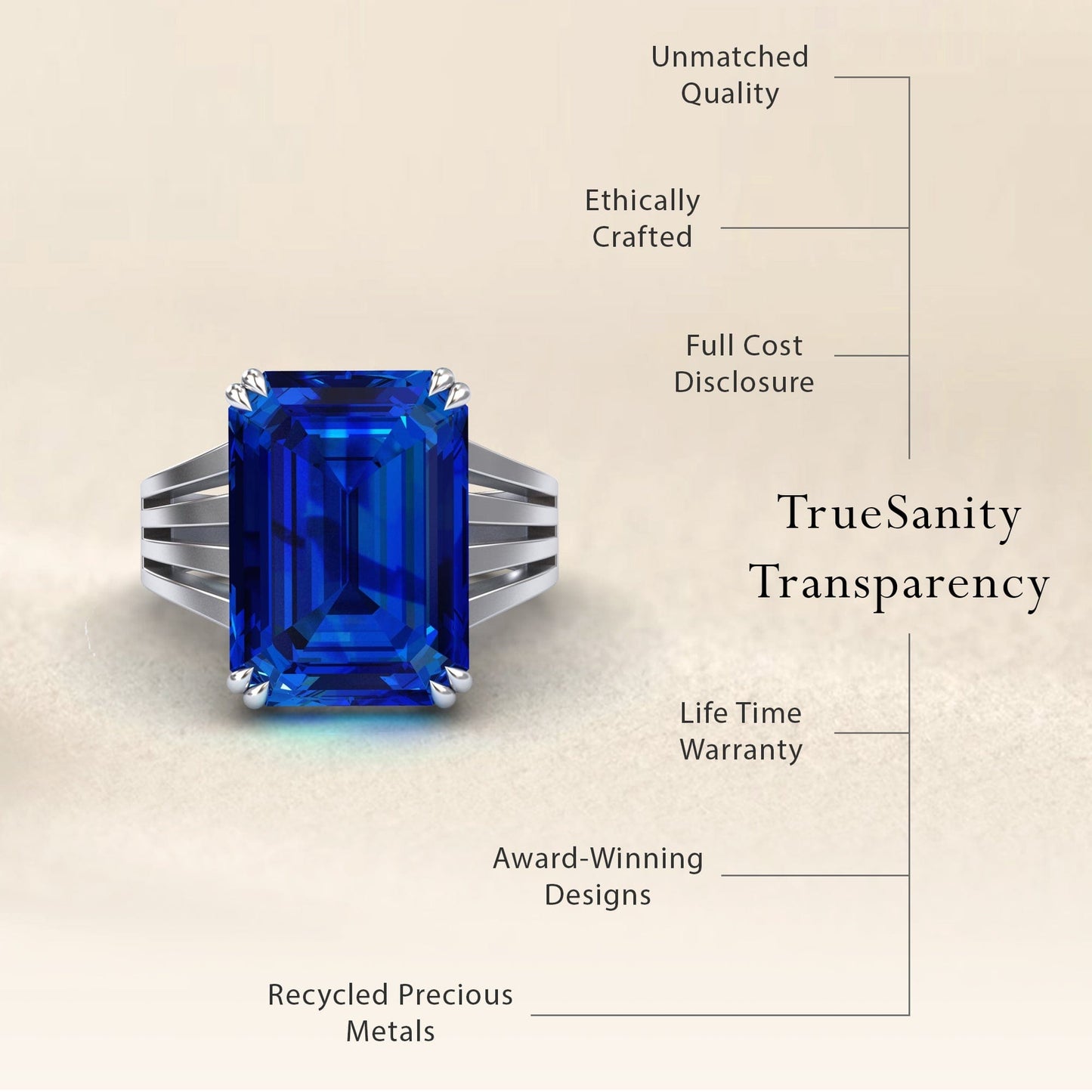 Lab Grown Blue Sapphire & Diamond Fashion Solitaire Ring - Tasmia